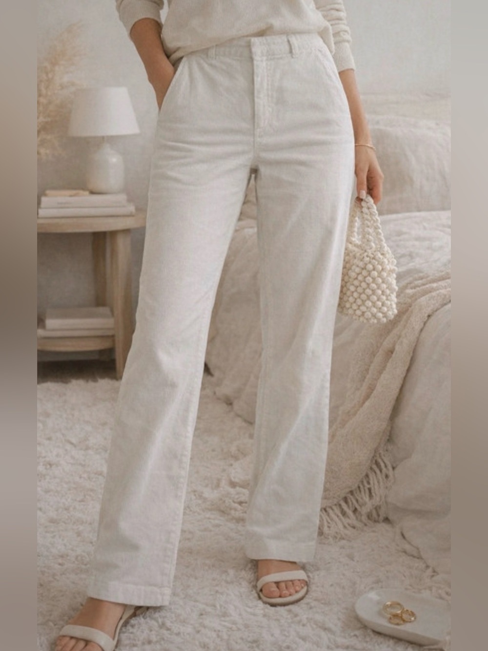 Aspesi  Corduroy Straight Leg Pants Size [44] Italian Designer Cream color